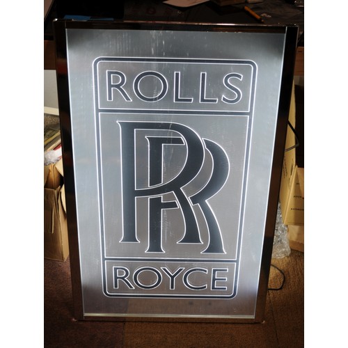 20 - Quality contemporary chrome Rolls Royce large illuminated advertising sign 100x64cm.