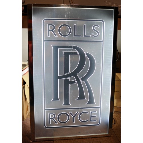 20 - Quality contemporary chrome Rolls Royce large illuminated advertising sign 100x64cm.