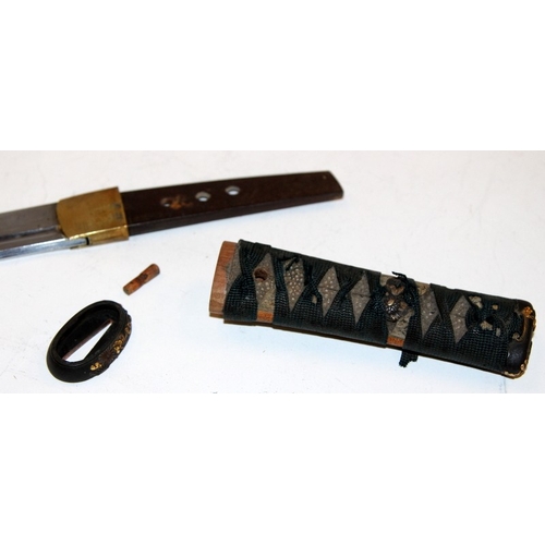 151 - Vintage Japanese Tanto short sword with Kogatana dagger c/w original lacquered scabbard. Tang is uns... 