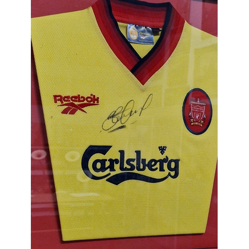 185 - Football interest: Liverpool FC framed and glazed presentation Steven Gerrard signed jersey 96x63cm.