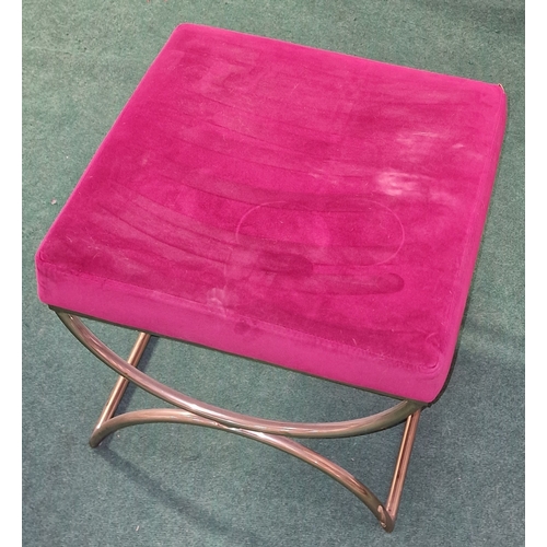 186 - House of LLB contemporary brass stool with red upholstered cushion 45x52x52cm.