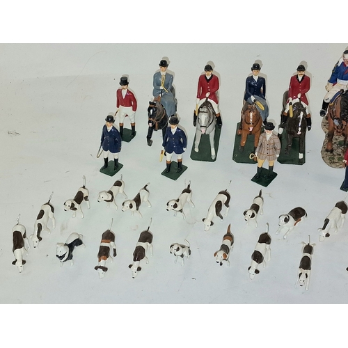 46 - Collection of modern cast metal horses, hounds men and hounds. Includes a couple of Del Prado exampl... 