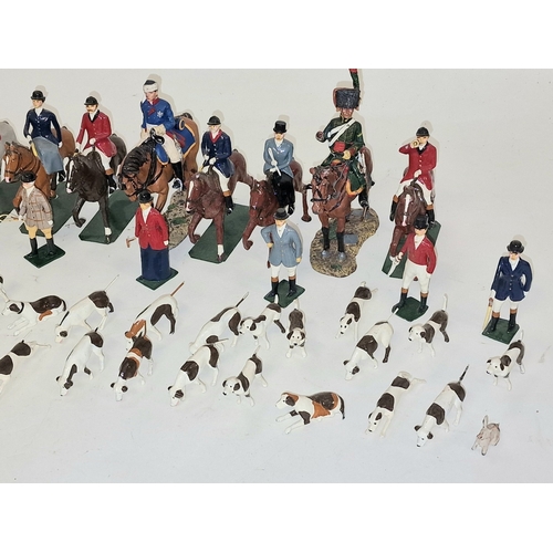 46 - Collection of modern cast metal horses, hounds men and hounds. Includes a couple of Del Prado exampl... 