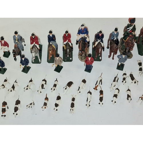 46 - Collection of modern cast metal horses, hounds men and hounds. Includes a couple of Del Prado exampl... 