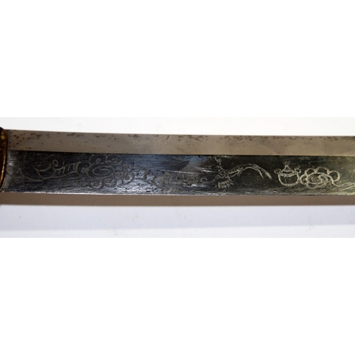 155 - Vintage Japanese Katana sword with a blade length of 65cms. No signature to tang. Housed in a tan le... 