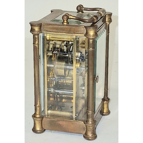 126 - Victorian French 8 day repeater carriage clock with alarm movement c/w travel case. Inscription on c... 