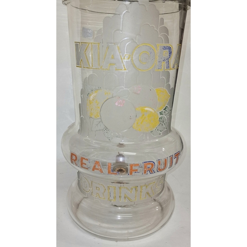 161 - Kia-Ora fruit jiuce advertising lidded glass drinks urn with tap 66cm tall approx.