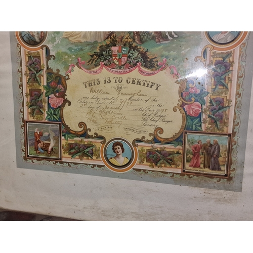 190 - 19th Century late Victorian framed and glazed Ancient Order of Foresters Friendly Society membership... 