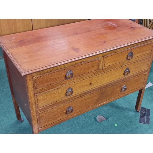 195 - Antique Edwardian mahogany two over two dressing table on castors with decorative inlay details 80x1... 