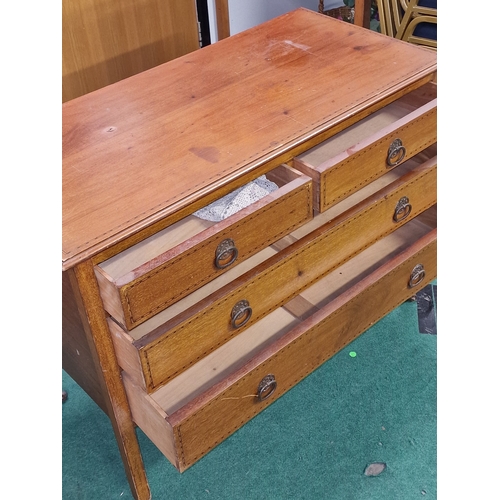 195 - Antique Edwardian mahogany two over two dressing table on castors with decorative inlay details 80x1... 