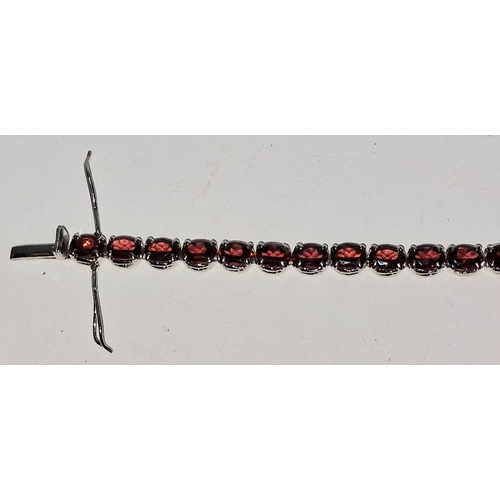 311 - Natural garnet faceted oval gemstone bracelet, 925 sterling silver bracelet.