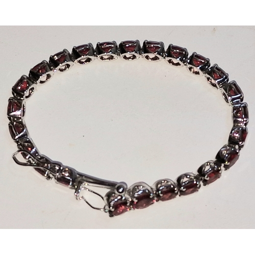 311 - Natural garnet faceted oval gemstone bracelet, 925 sterling silver bracelet.