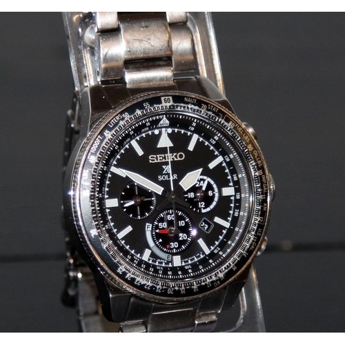 99 - Seiko Prospex Solar gents chronograph ref:V192-0AA0 Speedtimer. Black dial. Working at time of listi... 