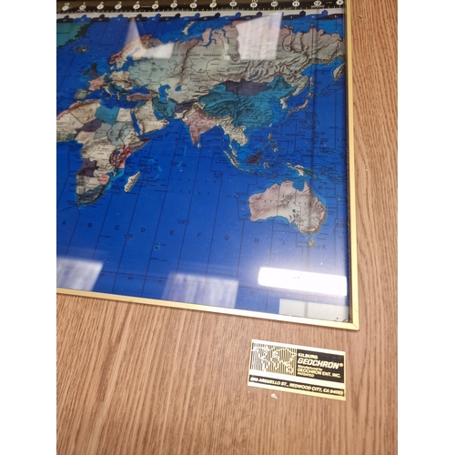 239 - Kilburg Geochron retro wood effect LED lit map. Lights up when connected to power. Note crack to gla... 