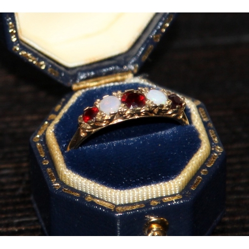 339 - Vintage 9ct gold 5 stone garnet and opal dress ring size T c/w a vintage 9ct gold signet ring size S... 