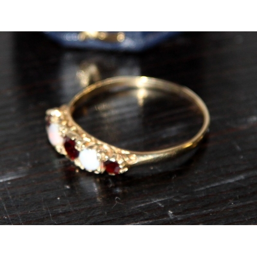 339 - Vintage 9ct gold 5 stone garnet and opal dress ring size T c/w a vintage 9ct gold signet ring size S... 