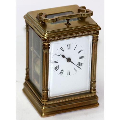 138 - Quality Victorian French repeater carriage clock with original travel case. 13cms tall. Not supplied... 