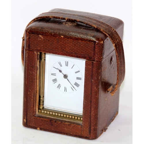 138 - Quality Victorian French repeater carriage clock with original travel case. 13cms tall. Not supplied... 