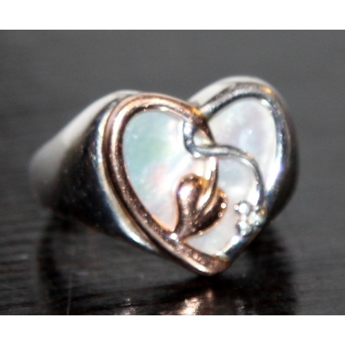 343 - Clogau Welsh gold/silver and mother of pearl tree of life heart ring size N