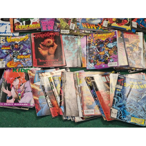 265 - A box of various vintage comics to include Marvel and DC examples.