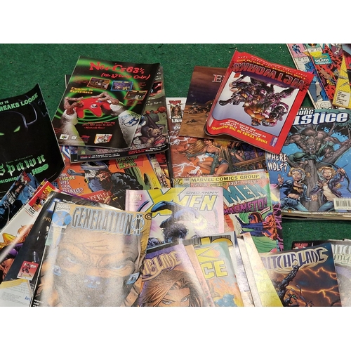 275 - A box of various vintage comics to include Marvel and DC examples.