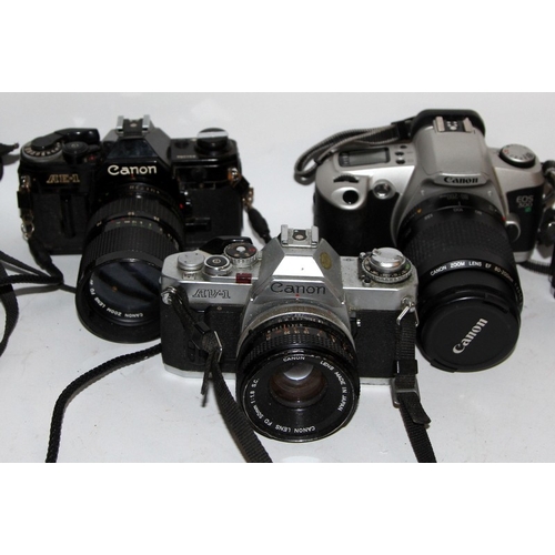 111 - Canon 35mm SLR: A collection of vintage Canon 35mm film SLR cameras, 7 in lot, all fitted with canon... 