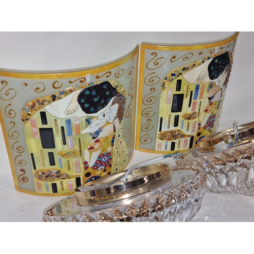 82 - A pair of Mdina glass wall lights depicting Gustav Klimt's 