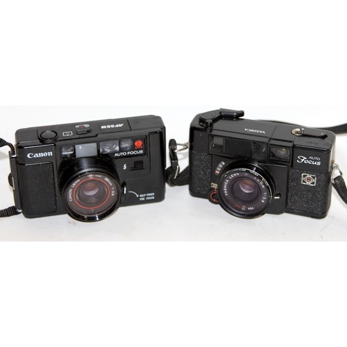 113 - Vintage 35mm compact film cameras: Canon AF35M, Yashica Auto Focus, Olympus mju 105 and an Olympus A... 