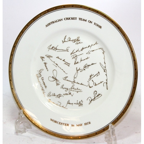 86 - Two unusual Royal Worcester Cricket related cabinet plates: Touring Cricket teams traditionally play... 