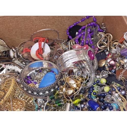 362 - Large box of assorted costume jewellery.