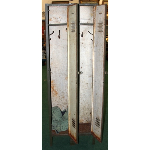 356 - Vintage double door full height industrial steel locker painted olive green 62cms wide x 185cms tall