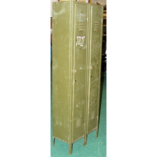 356 - Vintage double door full height industrial steel locker painted olive green 62cms wide x 185cms tall