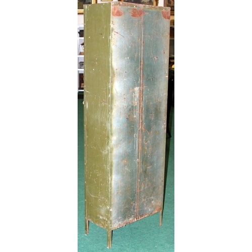 356 - Vintage double door full height industrial steel locker painted olive green 62cms wide x 185cms tall