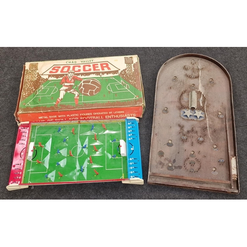 226 - Chad Valley vintage 1960s tin plate soccer game with original box (missing ball) together with a vin... 