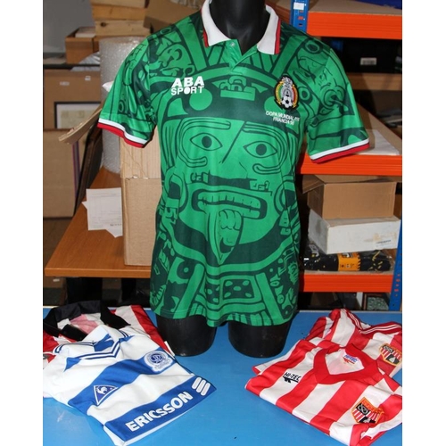 104 - A collection of retro football shirts including a France World Cup '98 Mexico national team Shirt (L... 