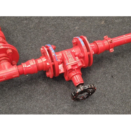 242 - From a prop company: A red painted reclaimed adjustable choke valve possibly used in oil and gas or ... 