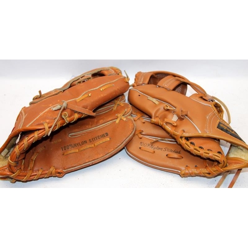 105 - A collection of baseball catchers mitts, Stateside, Spalding etc. 6 in lot