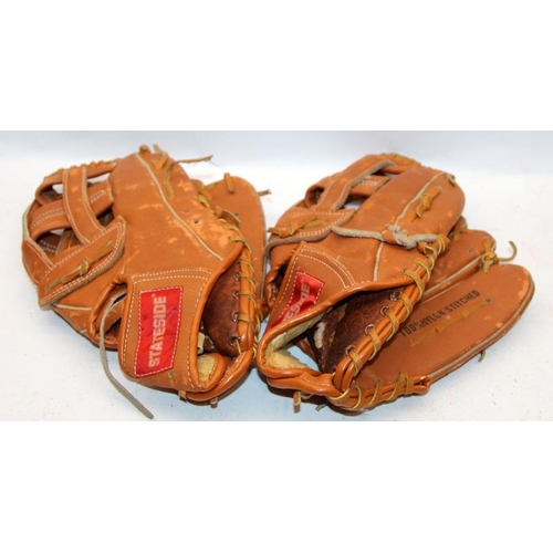 105 - A collection of baseball catchers mitts, Stateside, Spalding etc. 6 in lot