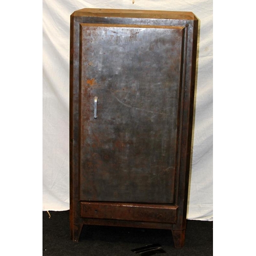 220 - Antique pressed steel fridge cabinet with interior shelf and drawer under.72cms across x 138cms tall... 