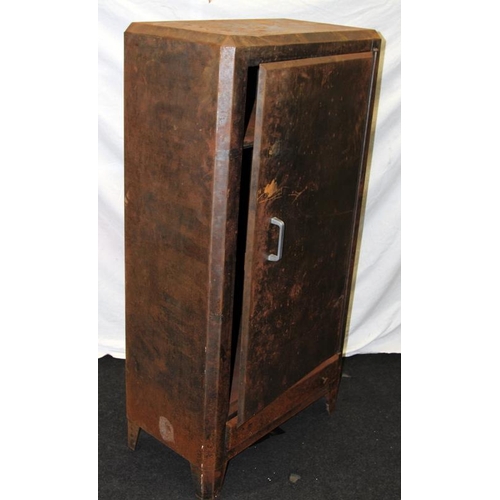 220 - Antique pressed steel fridge cabinet with interior shelf and drawer under.72cms across x 138cms tall... 