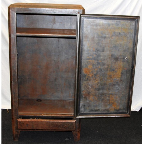 220 - Antique pressed steel fridge cabinet with interior shelf and drawer under.72cms across x 138cms tall... 