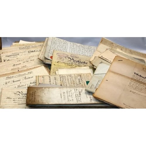 200 - Box containing a large quantity of antique legal documents, deeds, wills, probates etc from the 18th... 