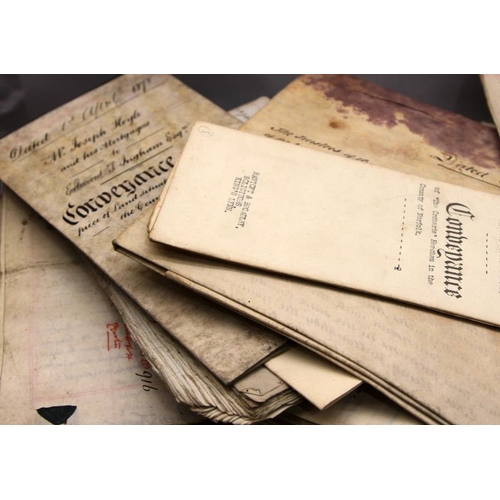 202 - Box containing a large quantity of antique legal documents, deeds, wills, probates etc. Good lot to ... 