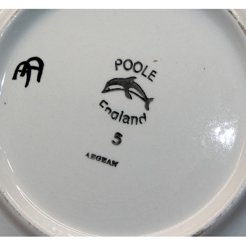 270 - Poole Pottery: Two large Delphis bowls (shape 57 and 58) and an Aegean shape 5 charger