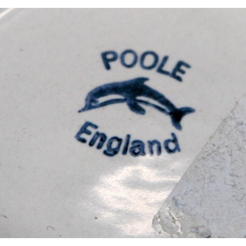 273 - Poole Pottery: A Carter Tiles advertising ashtray, a Poole Studio blue stamp small bowl and a green ... 