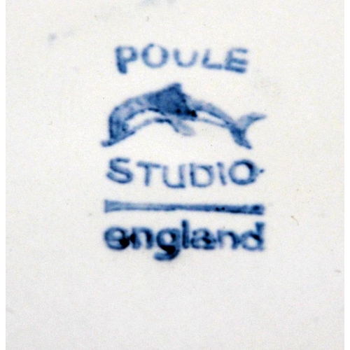 273 - Poole Pottery: A Carter Tiles advertising ashtray, a Poole Studio blue stamp small bowl and a green ... 