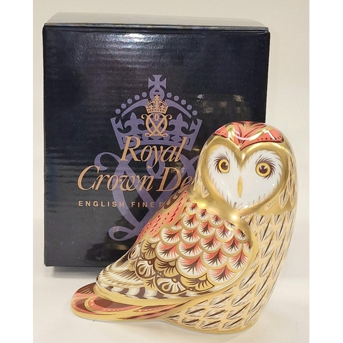 283 - Royal Crown Derby Short Eared Owl Exclusive Collectors Guild paperweight. Gold stopper. Signed to ba... 