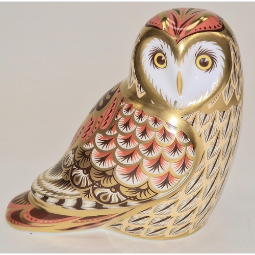 283 - Royal Crown Derby Short Eared Owl Exclusive Collectors Guild paperweight. Gold stopper. Signed to ba... 