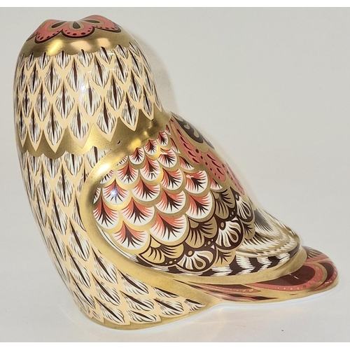 283 - Royal Crown Derby Short Eared Owl Exclusive Collectors Guild paperweight. Gold stopper. Signed to ba... 