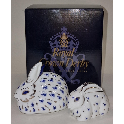 290 - Royal Crown Derby limited edition 25th Anniversary Rabbits paperweights. Both have gold stoppers box... 